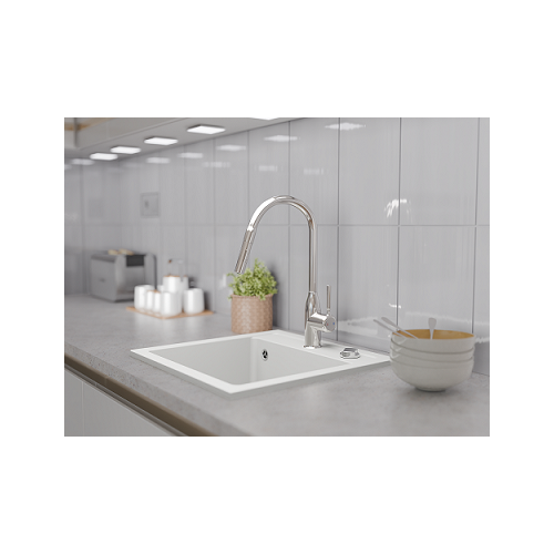 Aranżacja zlewozmywak granitowy 1 komorowy nablatowy Ela biały